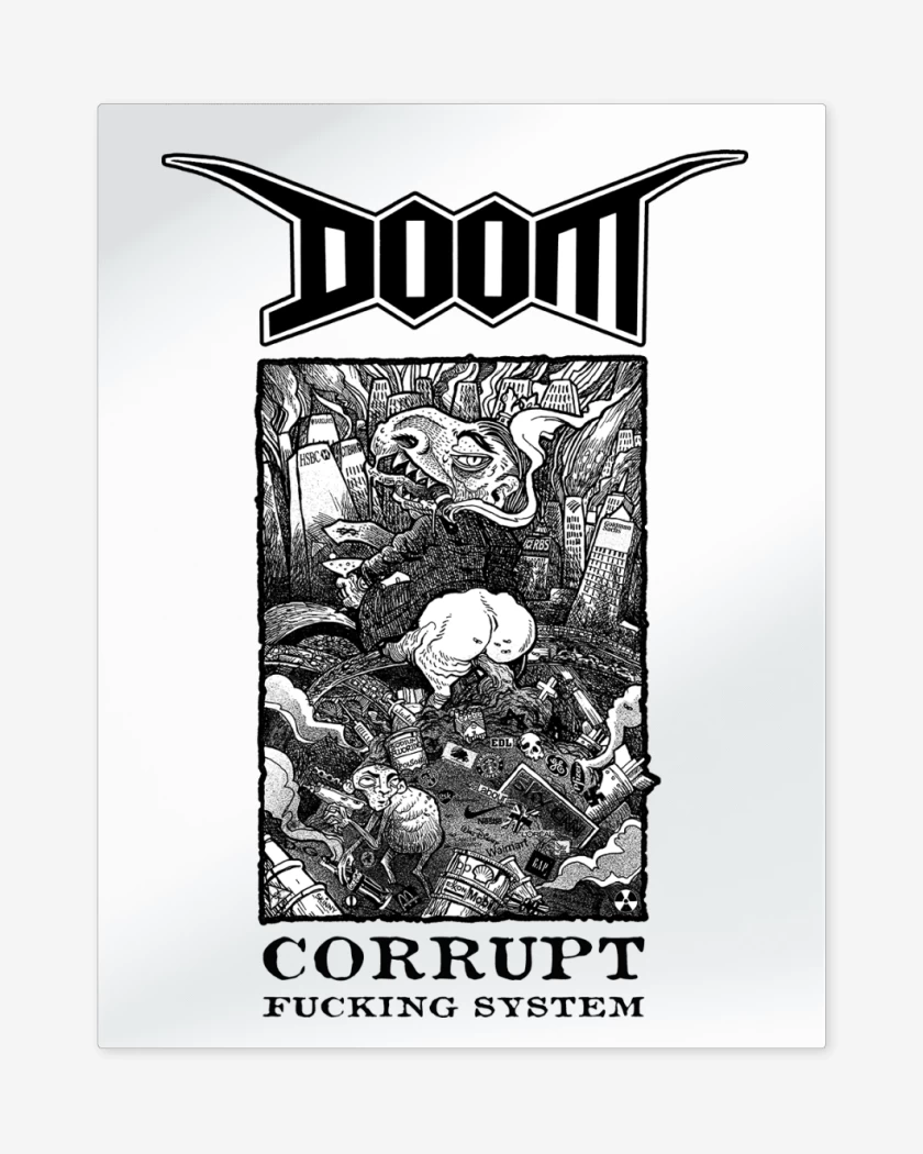 Print metalico Blanco de Corrupt Fucking System Doom