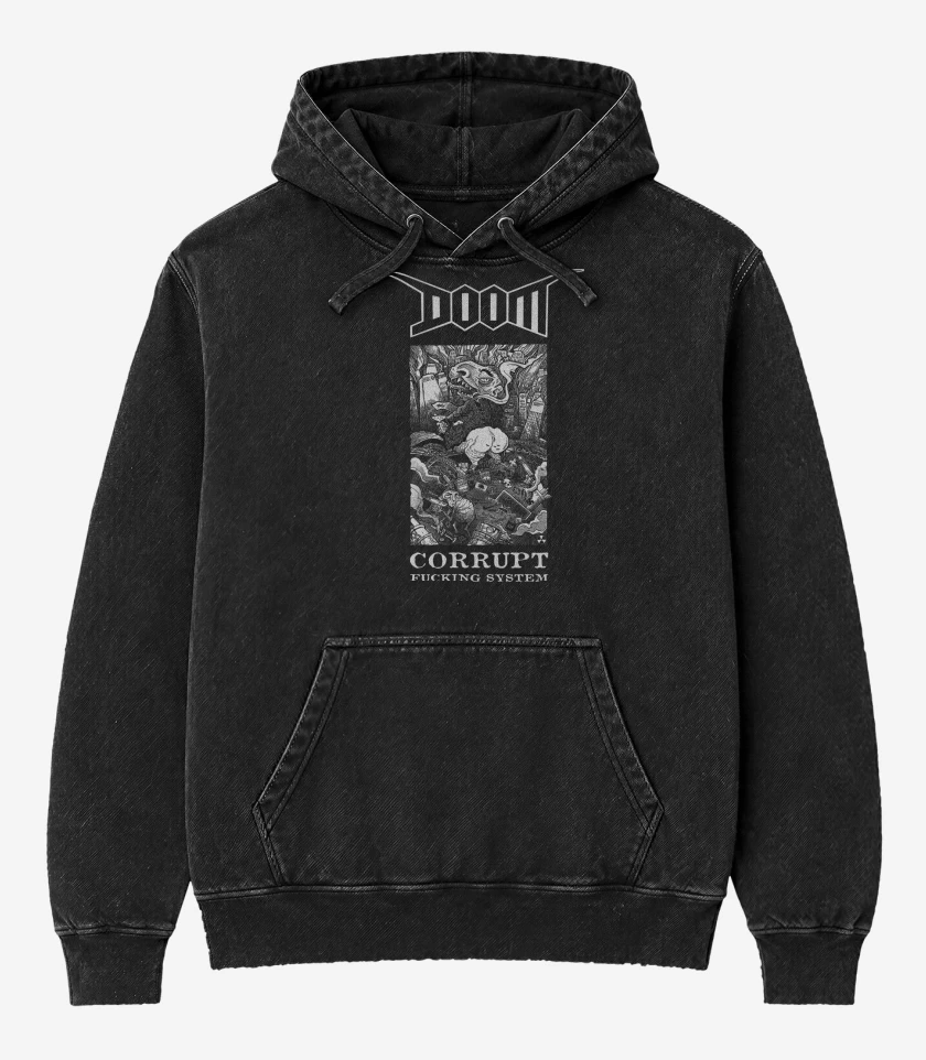 Poleron Canguro Acid Wash Negro de Doom Corrupt