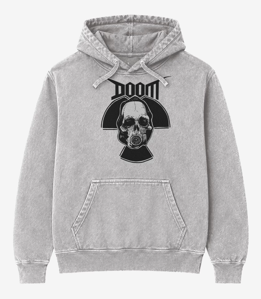 Poleron Canguro Acid Wash Gris Melange de Doom Calavera