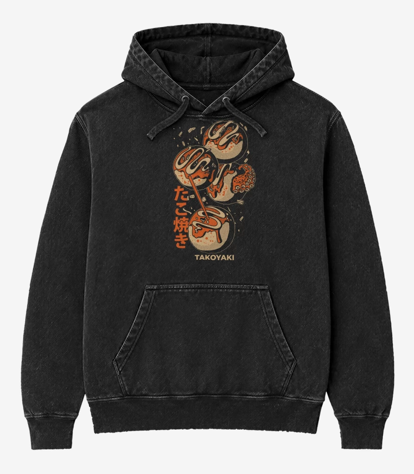 Poleron Canguro Acid Wash Negro de TakoYaki