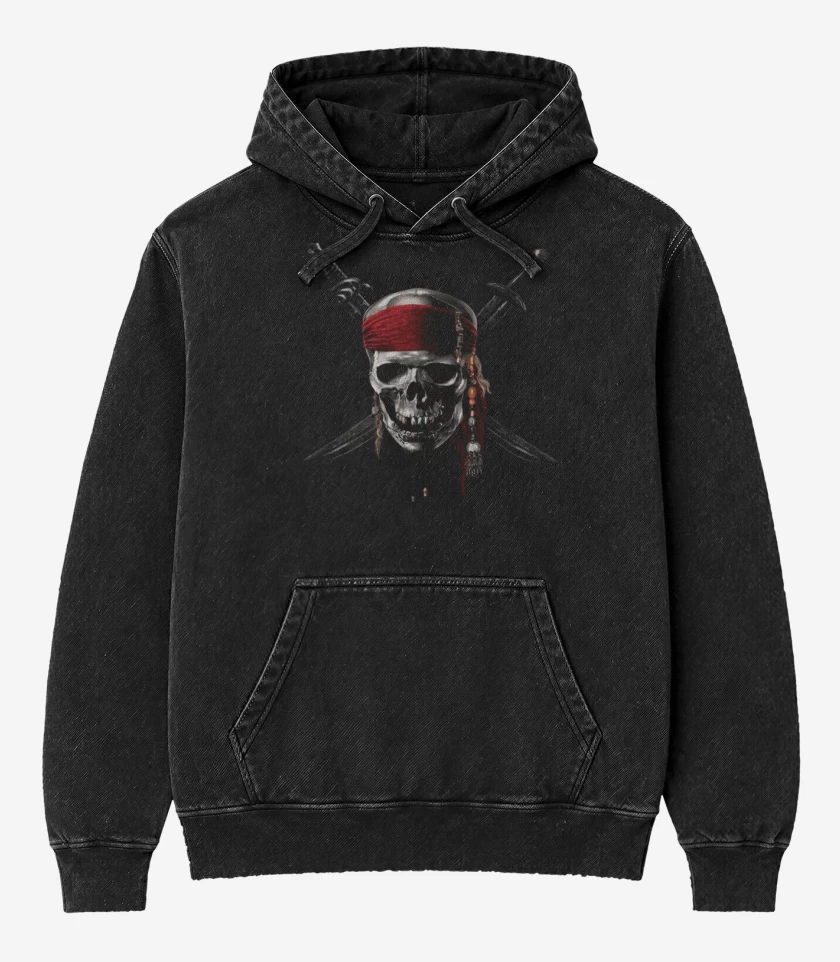 Poleron Canguro Acid Wash Negro de Piratas del caribe
