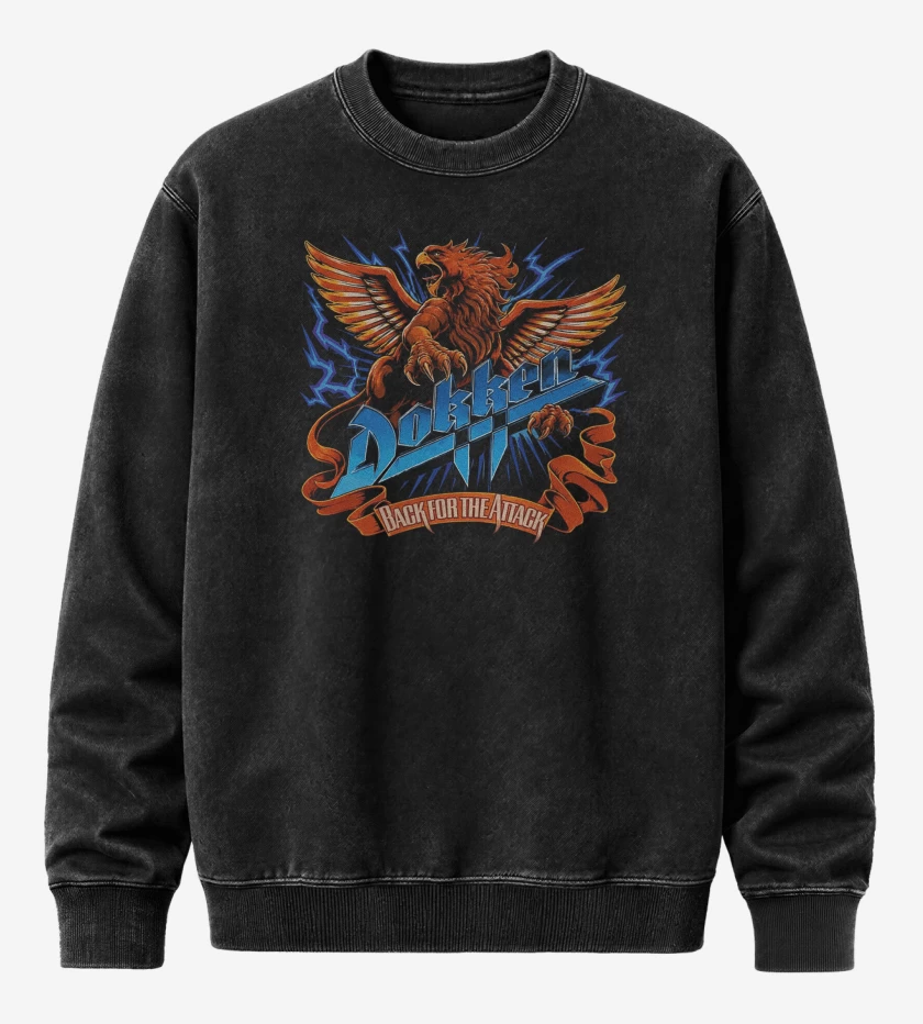 Poleron Polo Acid Wash Negro de Dokken Back For the Attack