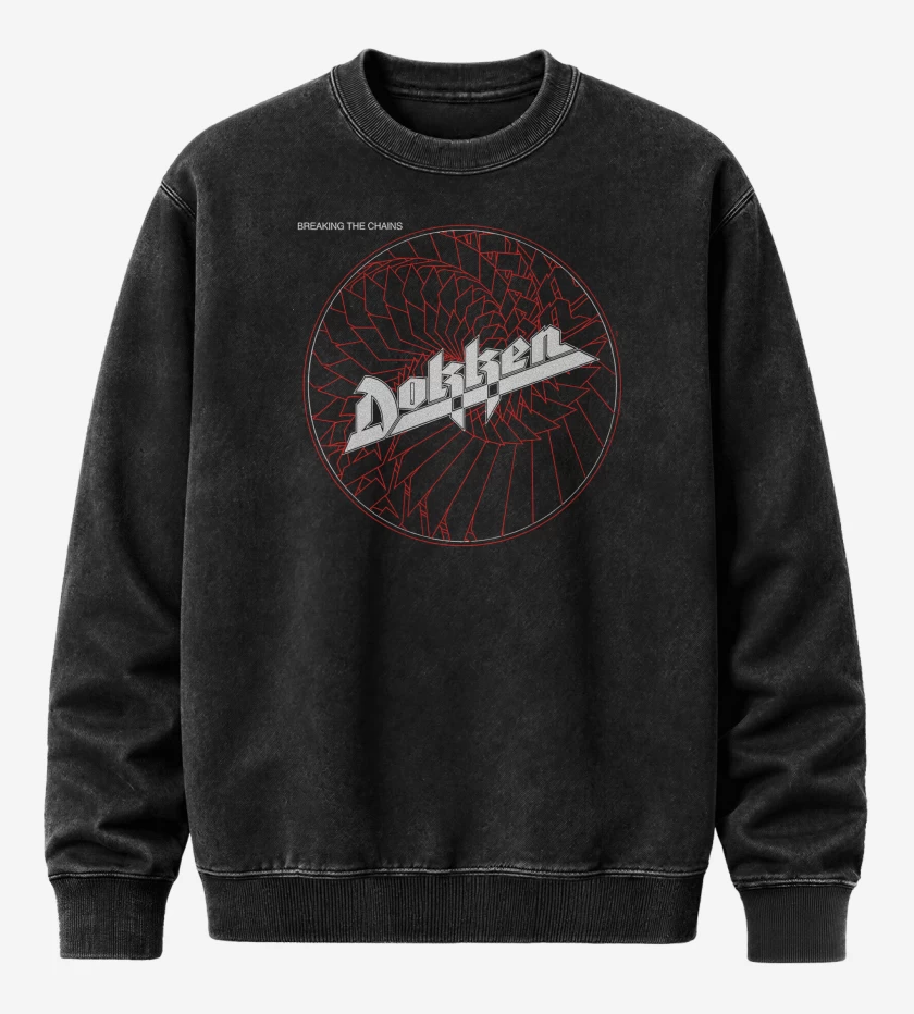 Poleron Polo Acid Wash Negro de Dokken Breaking the Chains