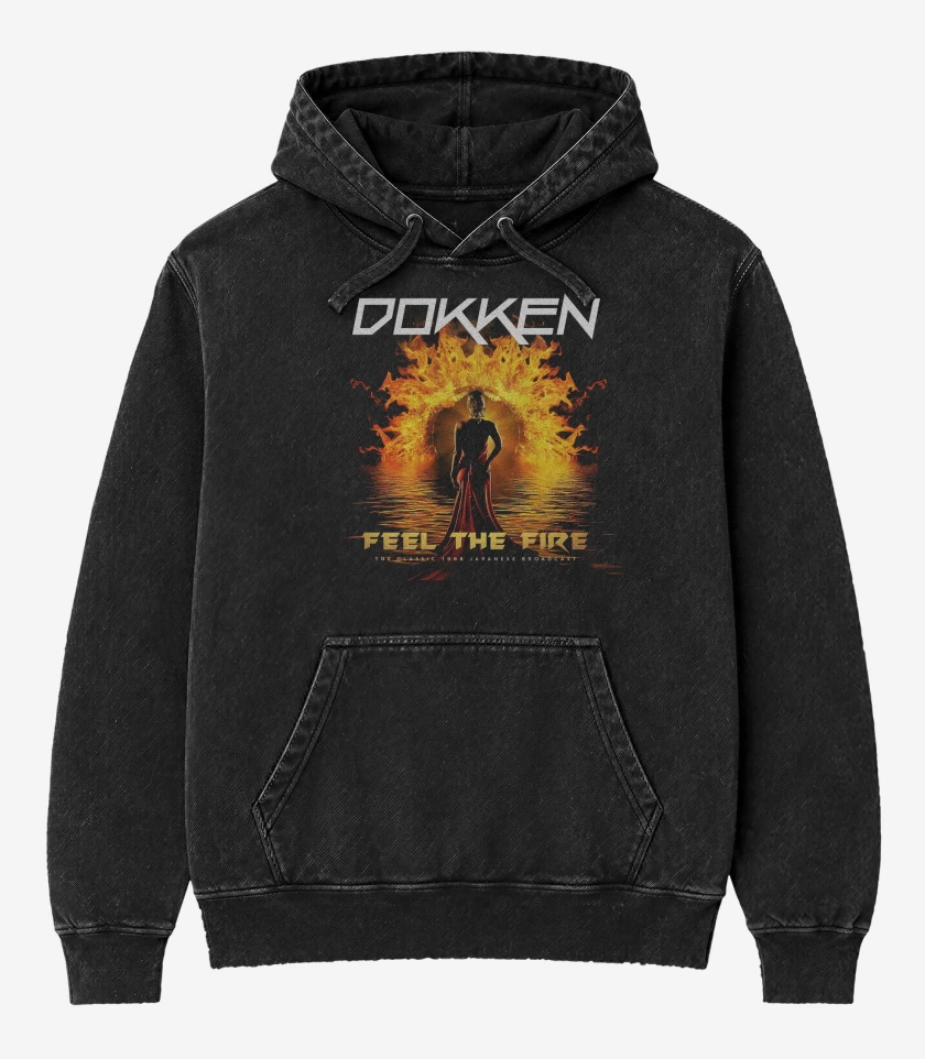 Poleron Canguro Acid Wash Negro de Dokken Feel the Fire