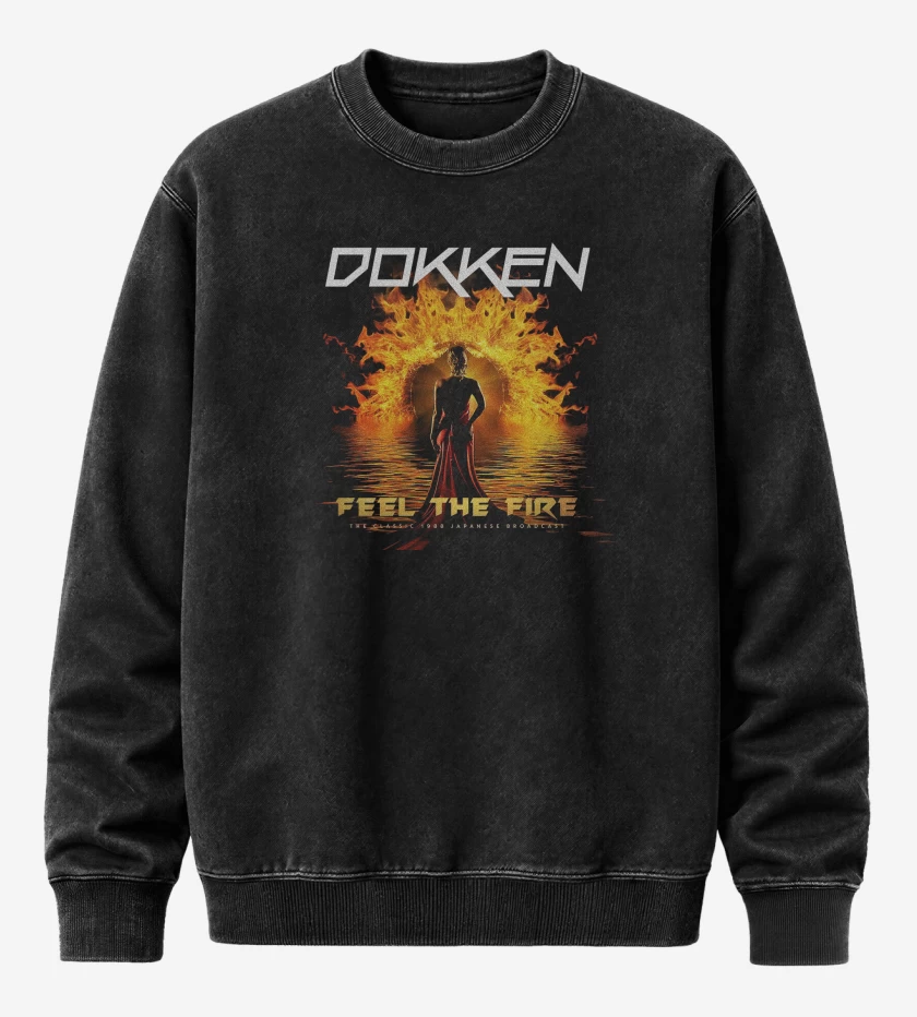 Poleron Polo Acid Wash Negro de Dokken Feel the Fire