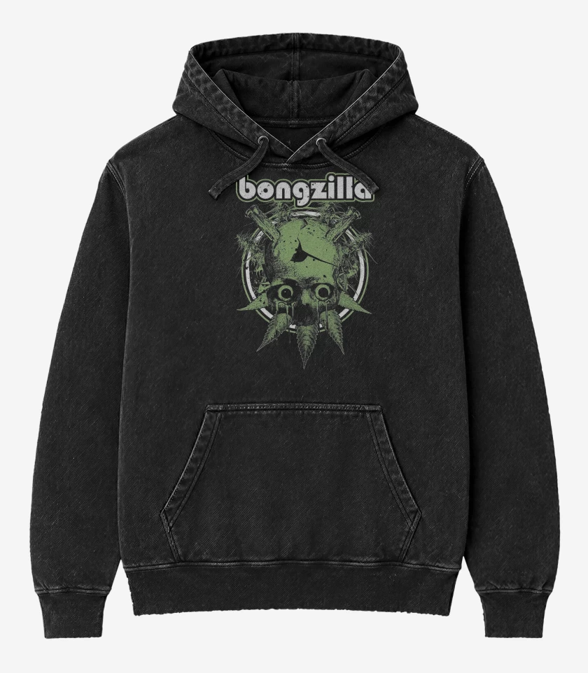 Poleron Canguro Acid Wash Negro de Bongzilla Calavera Bong