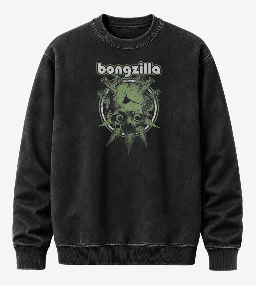 Poleron Polo Acid Wash Negro de Bongzilla Calavera Bong