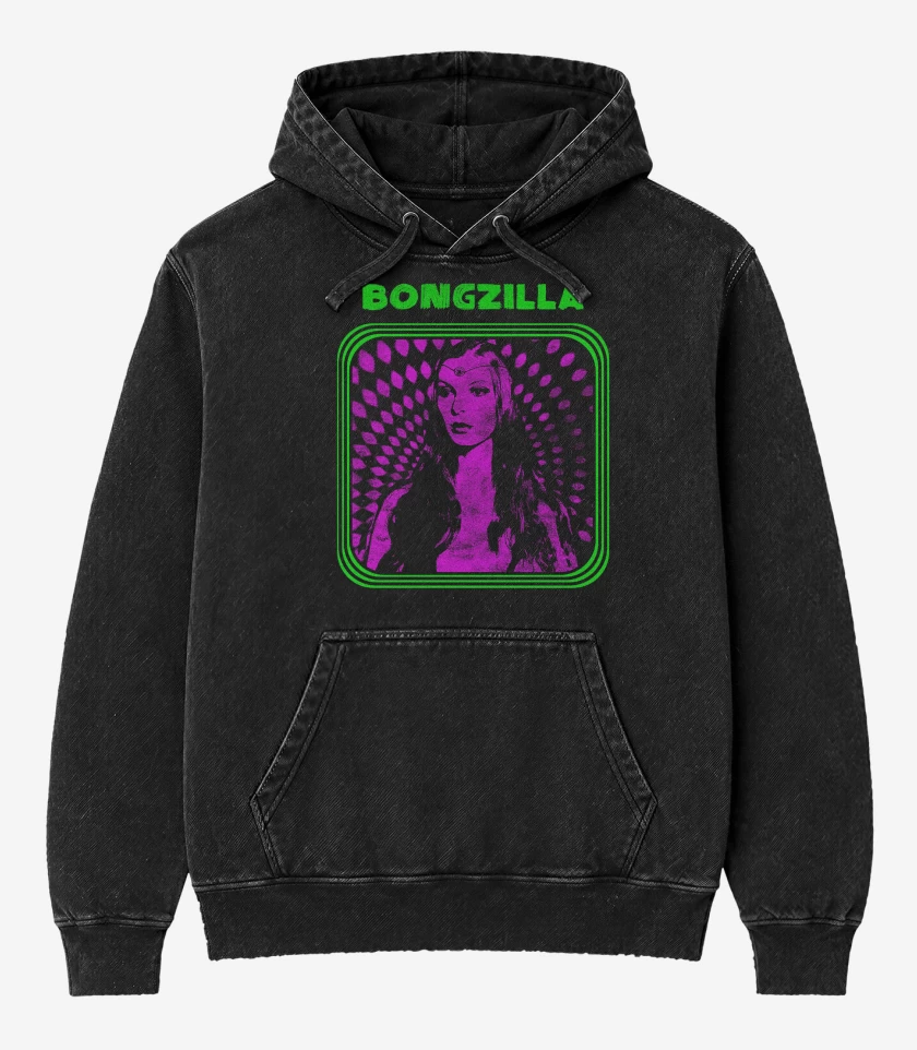 Poleron Canguro Acid Wash Negro de Bongzilla Cartel