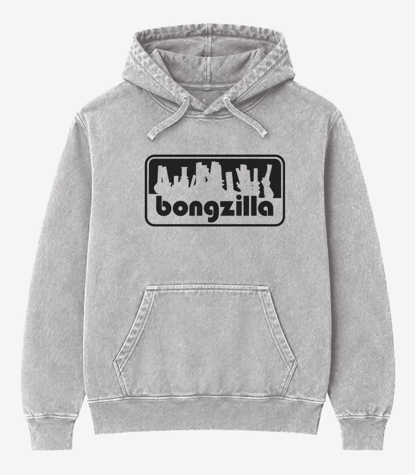 Poleron Canguro Acid Wash Gris Melange de Bongzilla Logo N