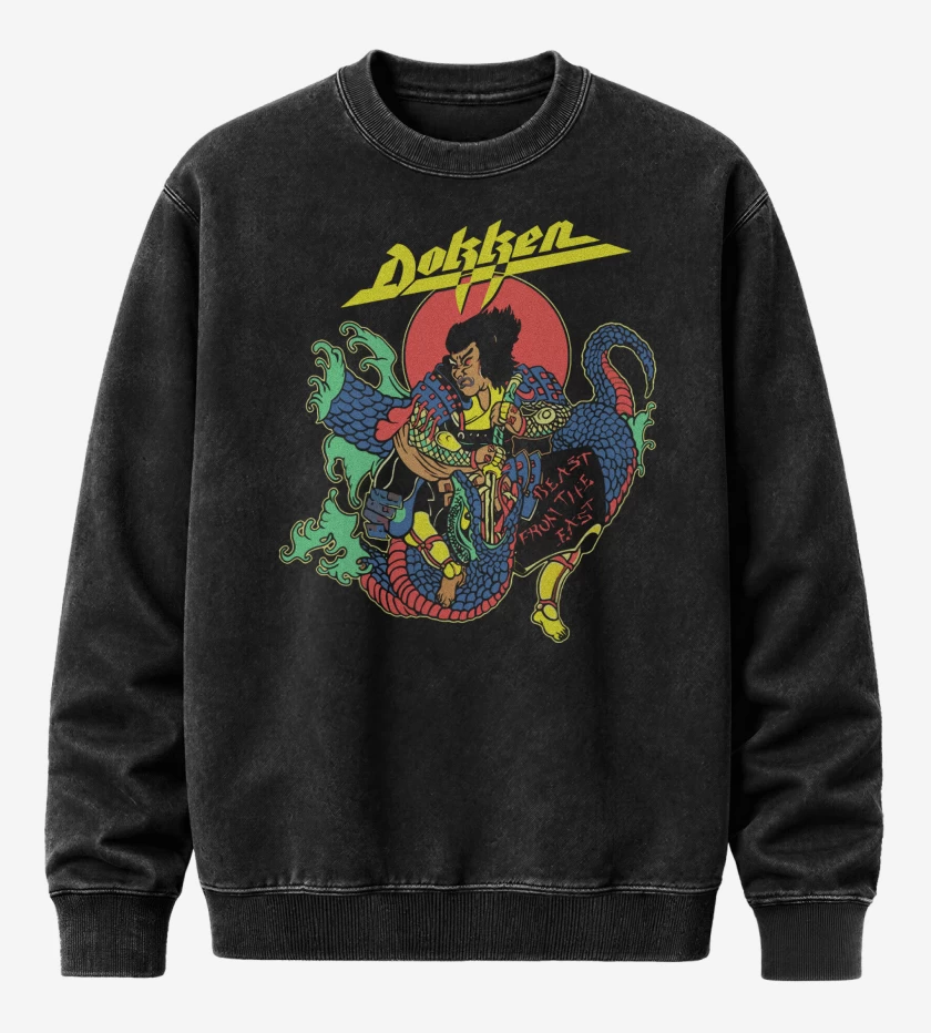 Poleron Polo Acid Wash Negro de Dokken Beast From the East