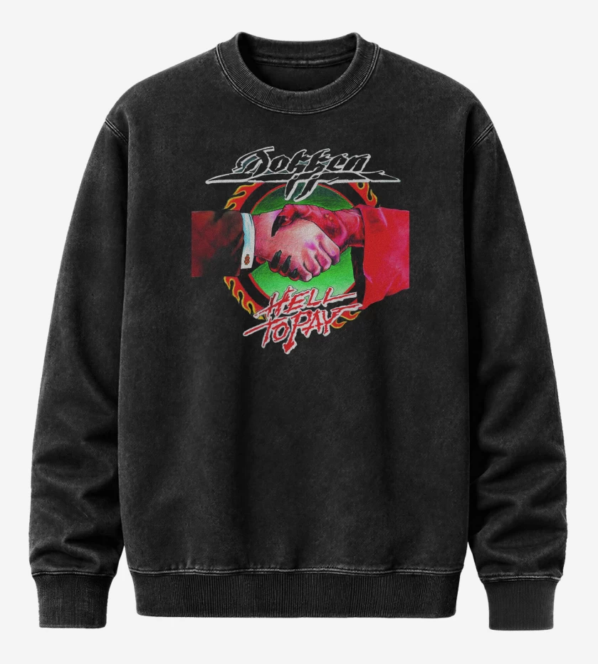 Poleron Polo Acid Wash Negro de Dokken Hell to Pay