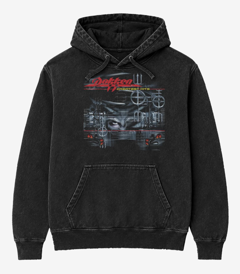Poleron Canguro Acid Wash Negro de Dokken Greatest Hits