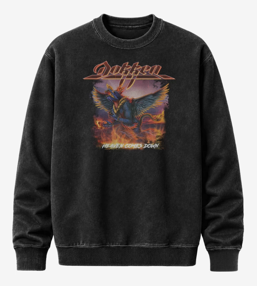 Poleron Polo Acid Wash Negro de Dokken Heaven Comes Down
