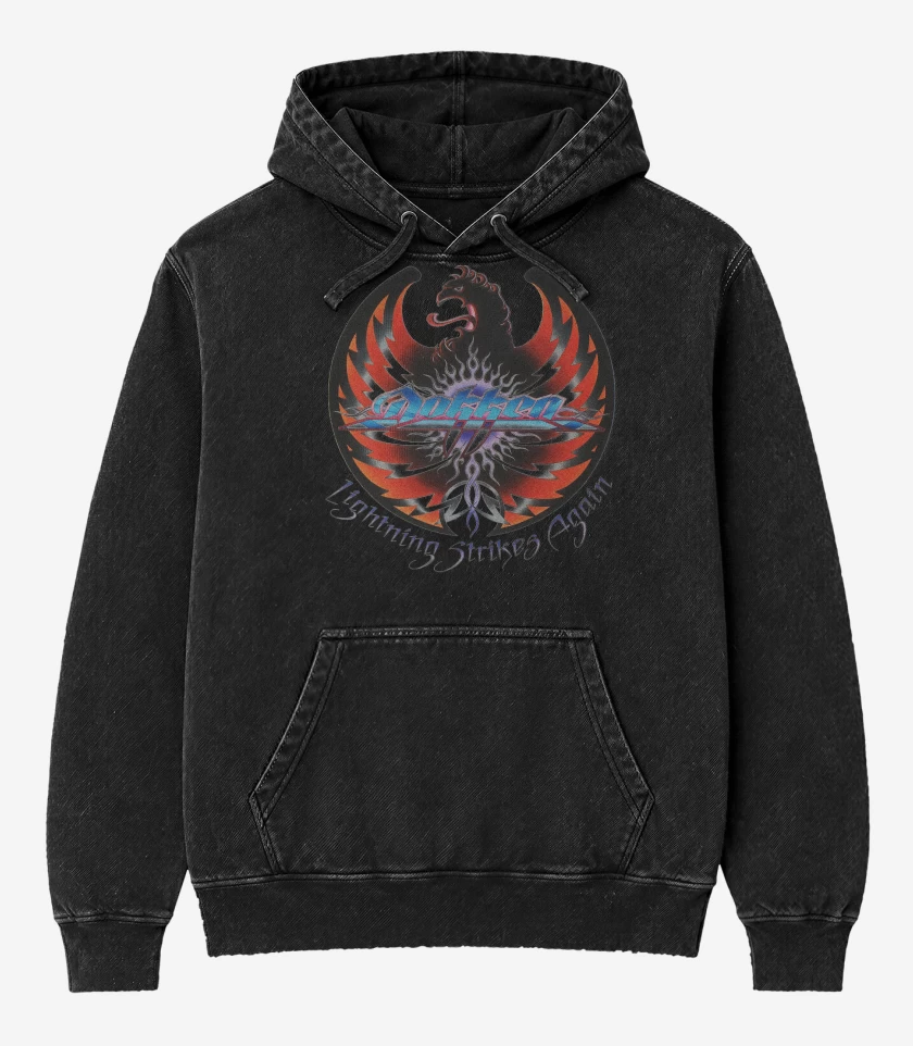 Poleron Canguro Acid Wash Negro de Dokken Lightning Strikes Again
