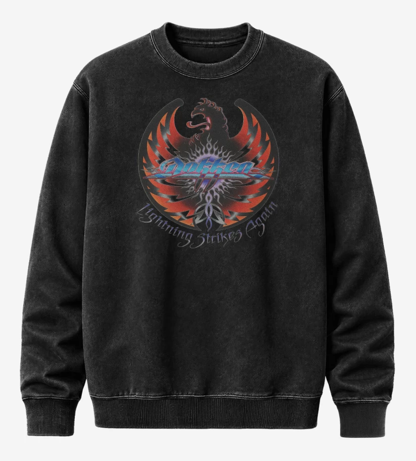 Poleron Polo Acid Wash Negro de Dokken Lightning Strikes Again