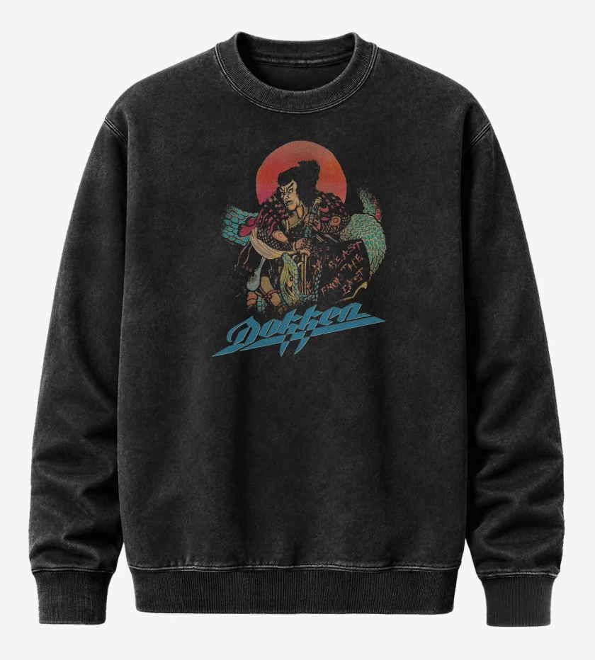 Poleron Polo Acid Wash Negro de Dokken Beast from East II