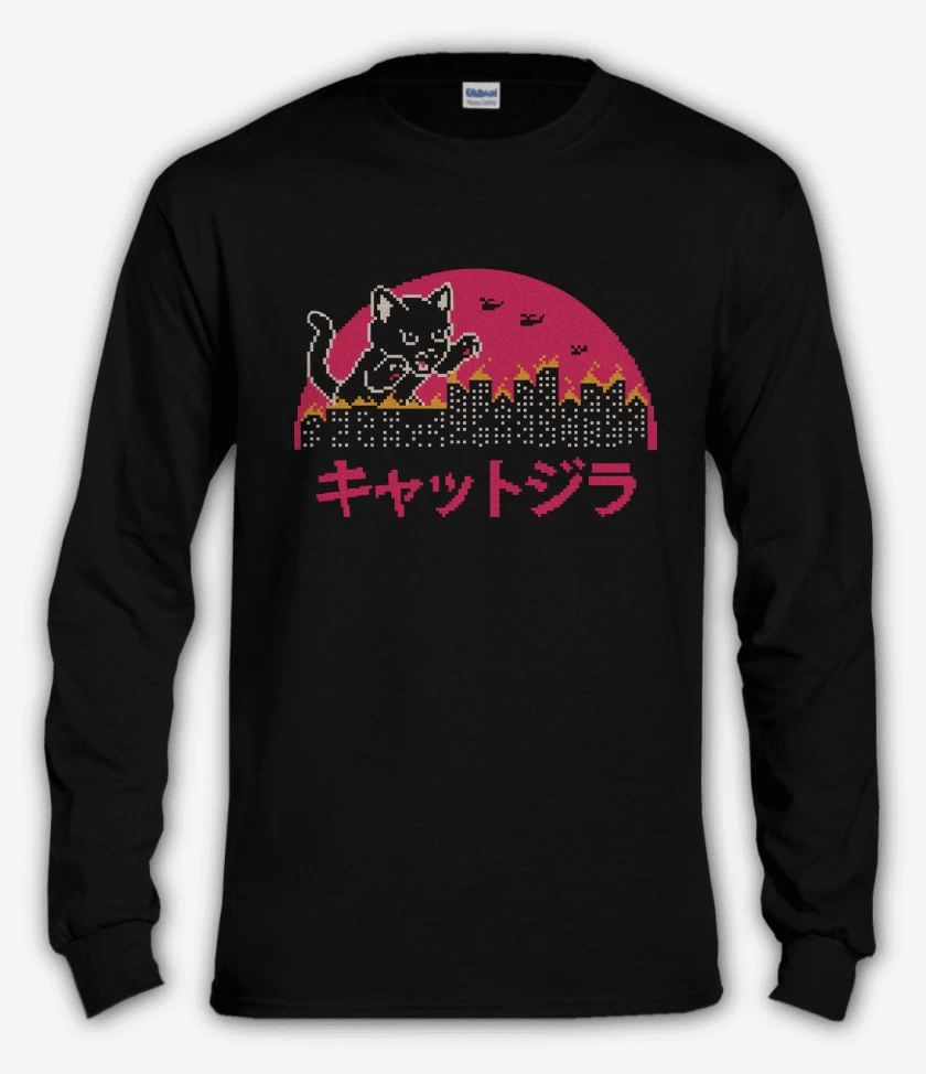 Polera manga larga Negro de Catzilla Pixel