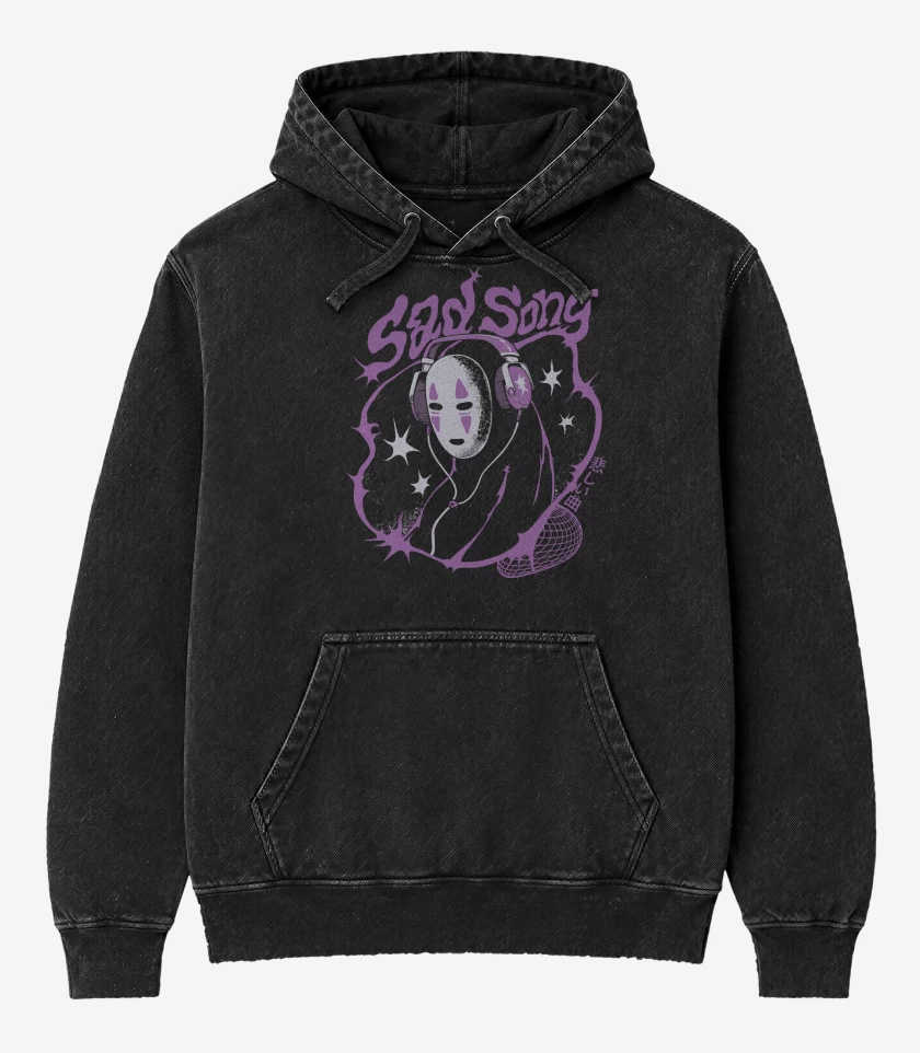 Poleron Canguro Acid Wash Negro de Sad Song