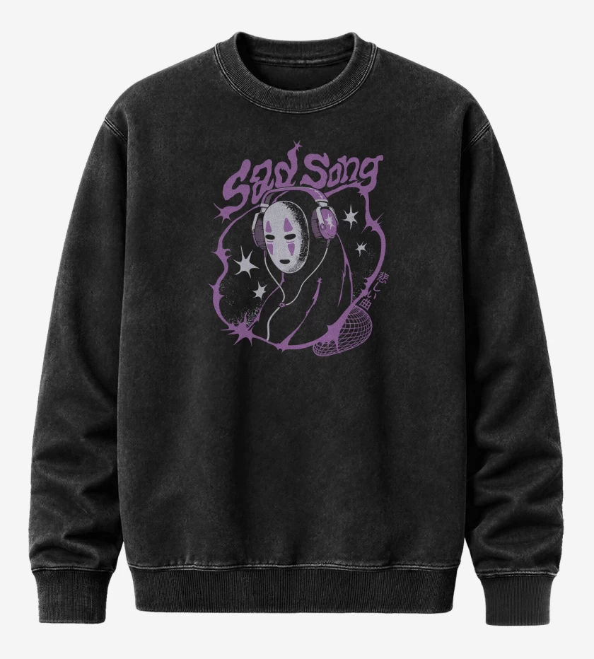 Poleron Polo Acid Wash Negro de Sad Song