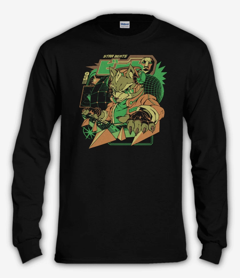 Polera manga larga Negro de Star Fox Beats