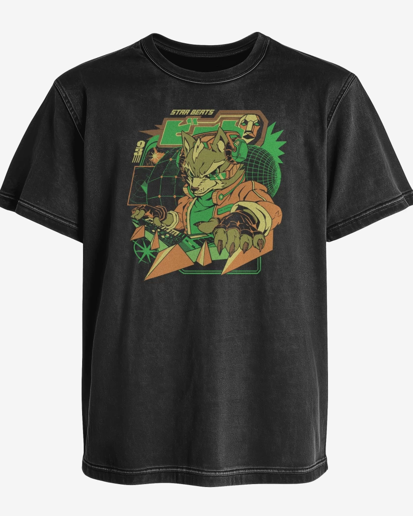 Polera desgastada Negro de Star Fox Beats
