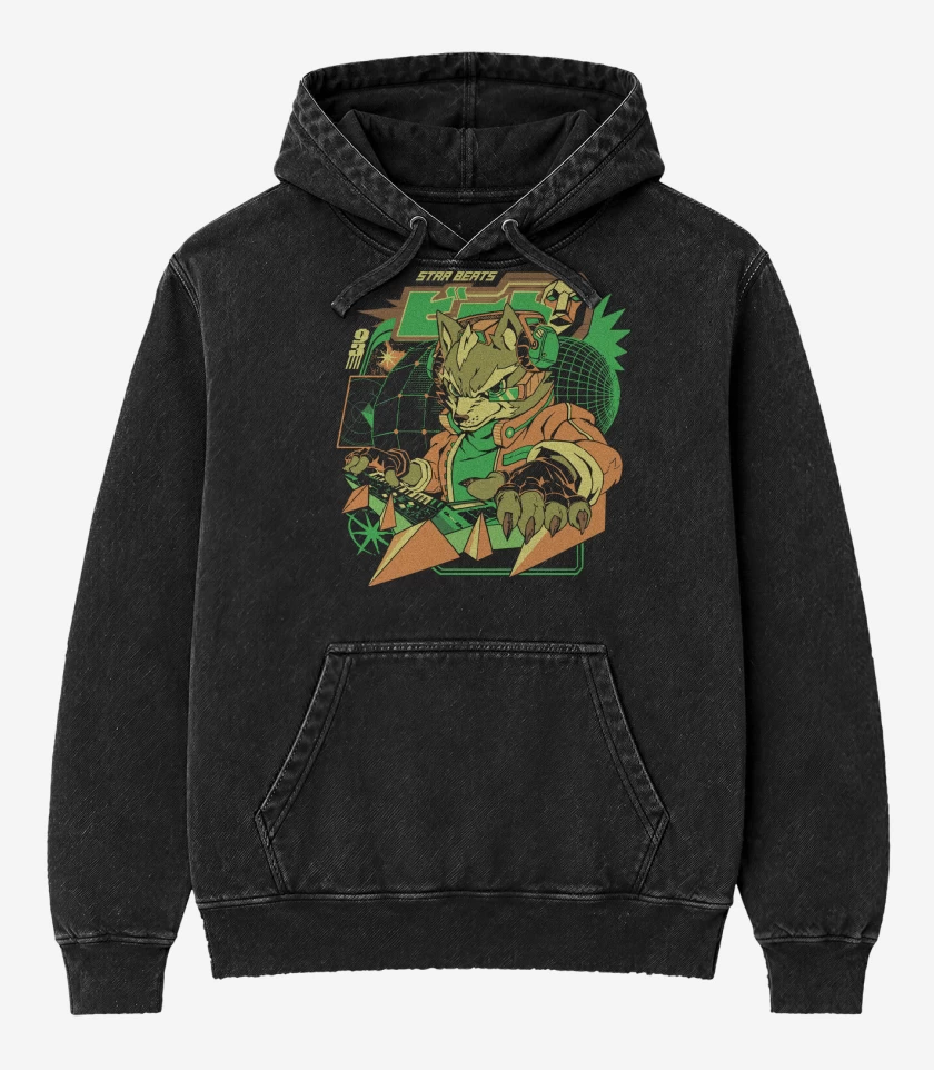 Poleron Canguro Acid Wash Negro de Star Fox Beats