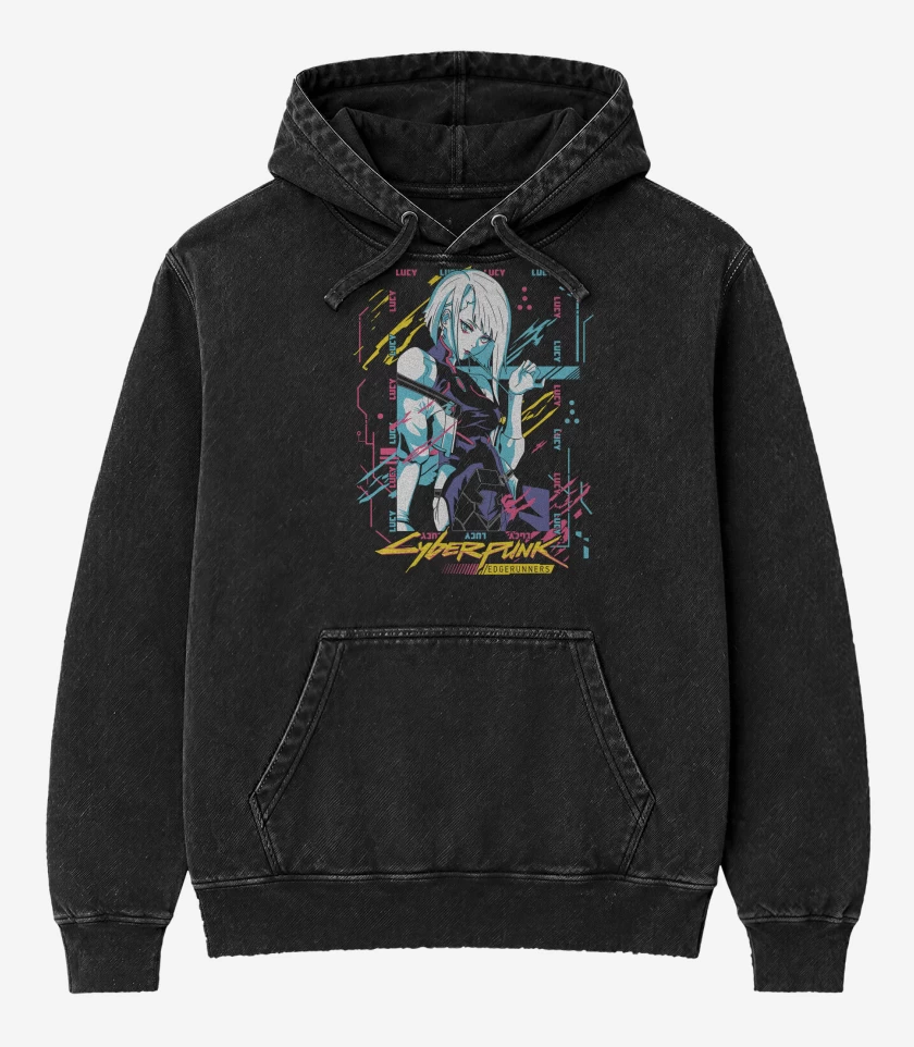 Poleron Canguro Acid Wash Negro de Edgerunner Lucy