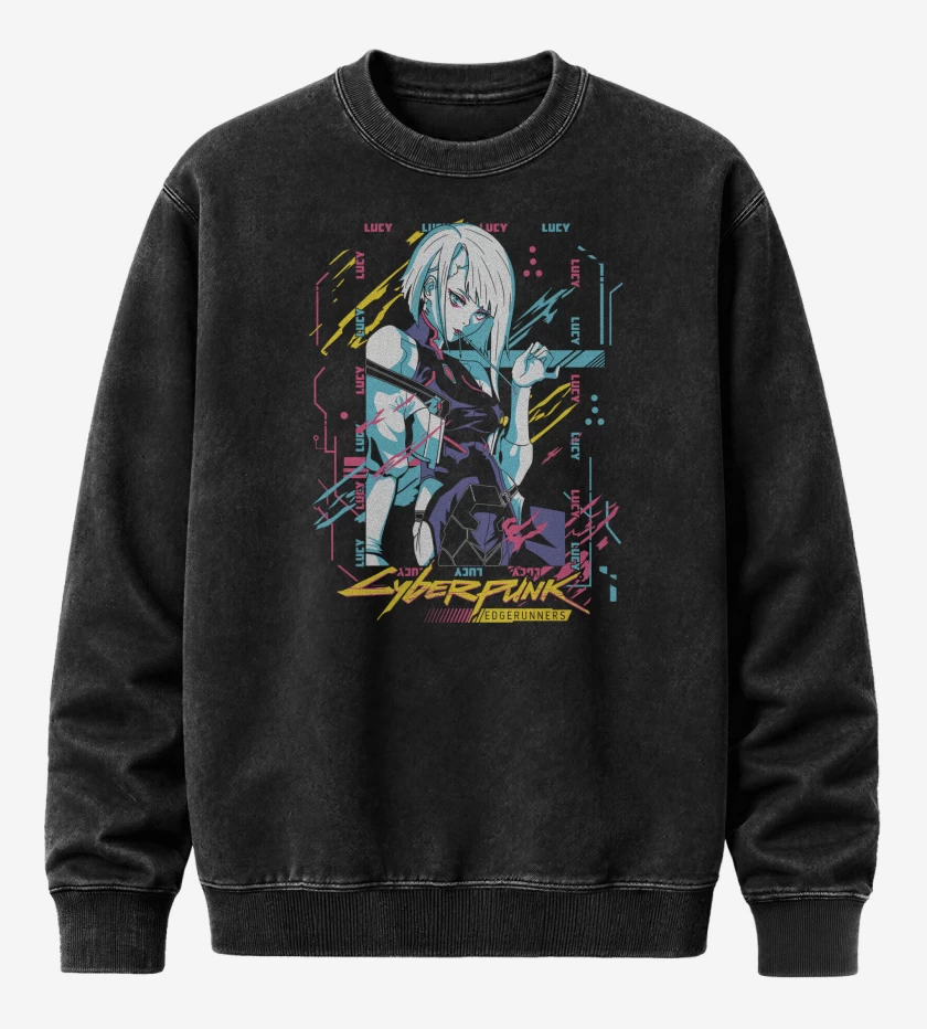 Poleron Polo Acid Wash Negro de Edgerunner Lucy