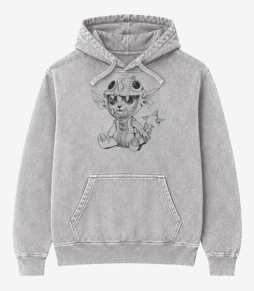 Poleron Canguro Acid Wash Gris Melange de Monito