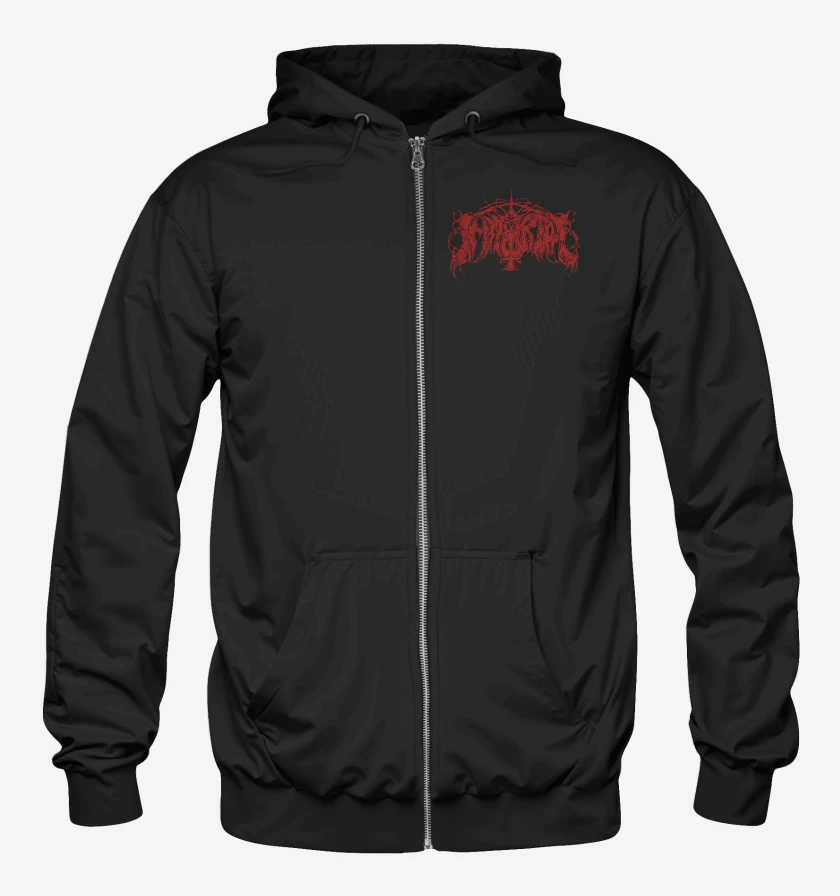 Poleron Canguro con cierre Negro de Immortal Old Logo Rojo