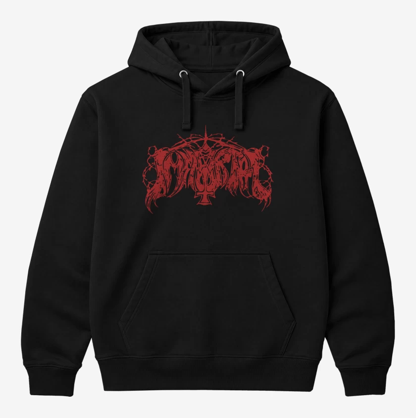 Polerón Canguro Negro de Immortal Old Logo Rojo