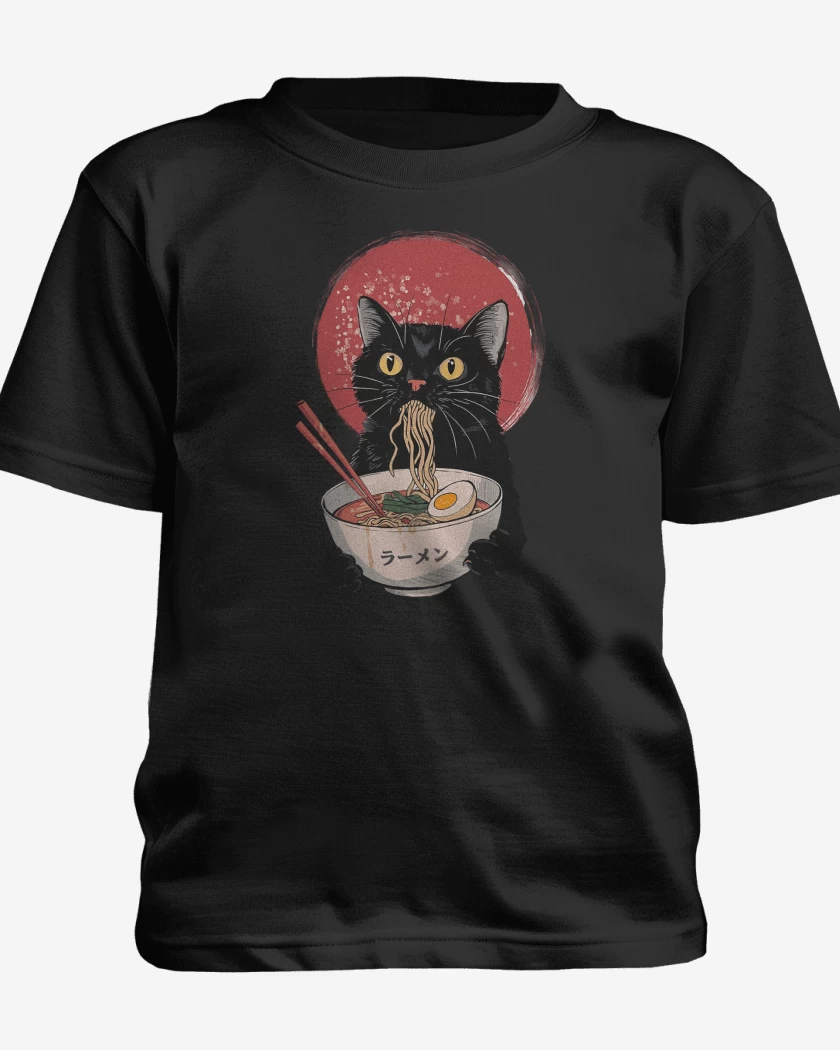 Polera de niño Negro de Gatito Ramen