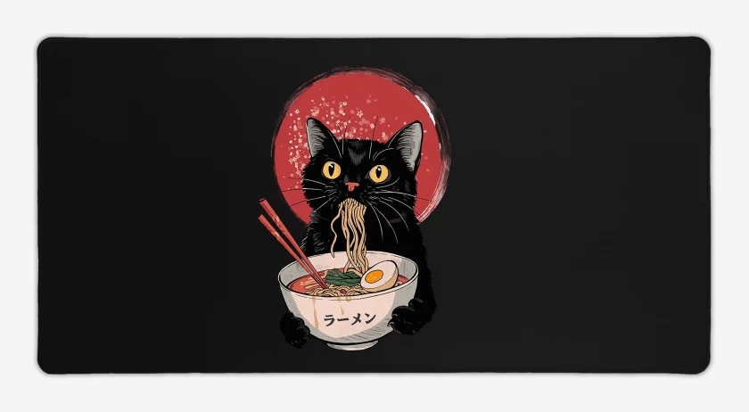 Mouse pad Gamer Negro de Gatito Ramen