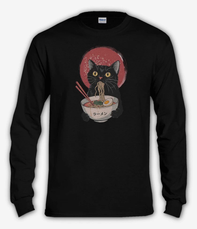 Polera manga larga Negro de Gatito Ramen