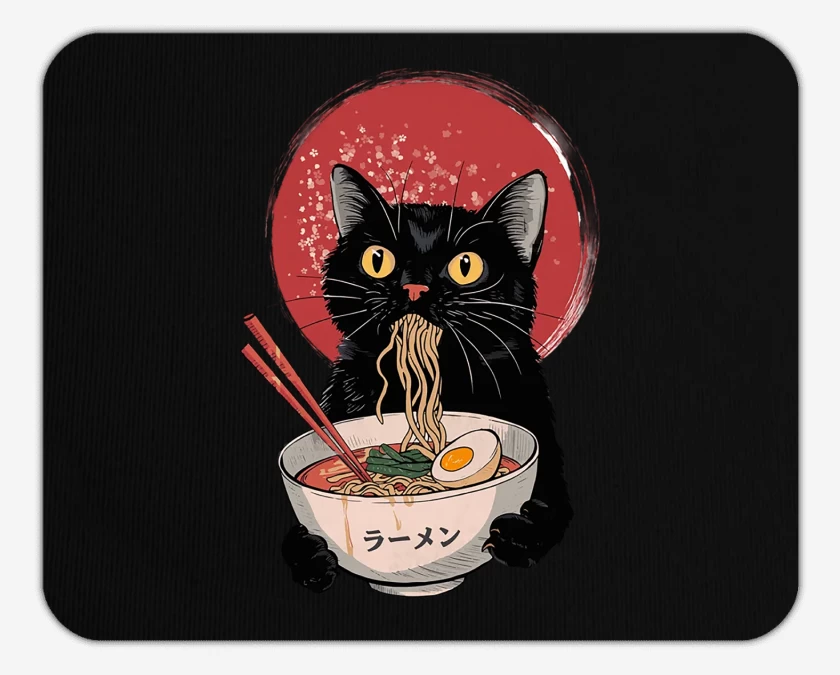 Mousepad Negro de Gatito Ramen