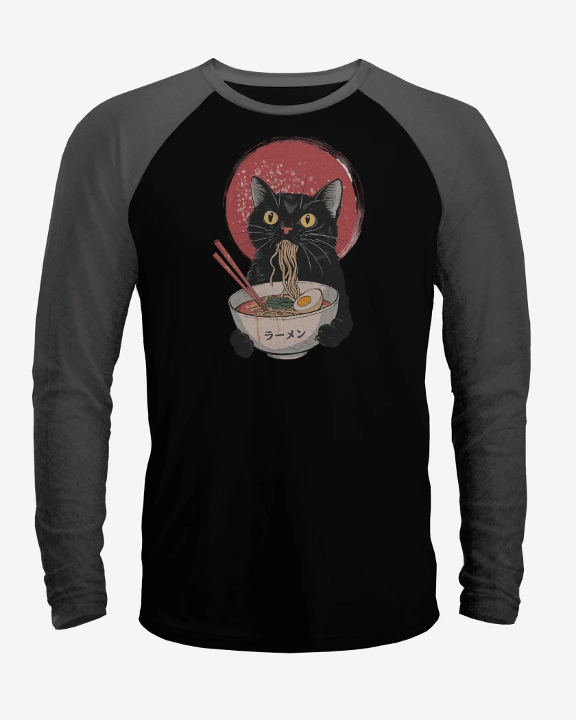 Polera Raglan Negro / Negro Heather de Gatito Ramen
