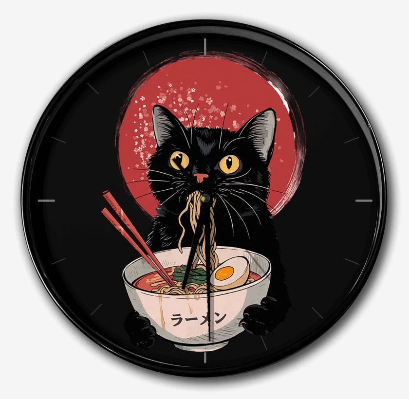 Reloj Negro de Gatito Ramen
