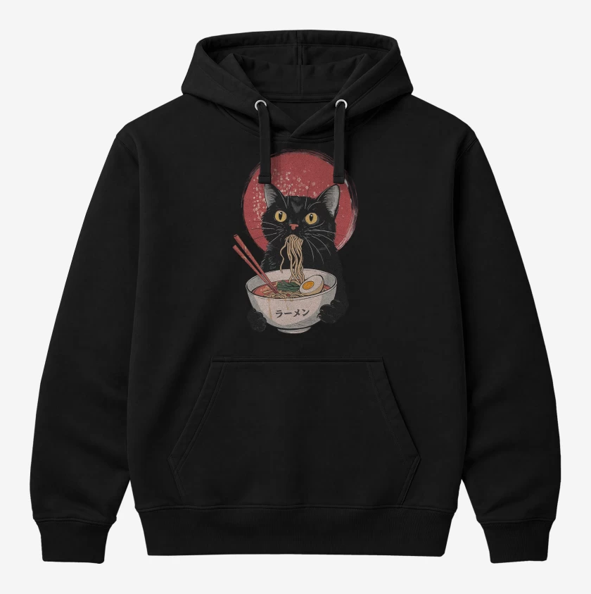 Polerón Canguro Negro de Gatito Ramen