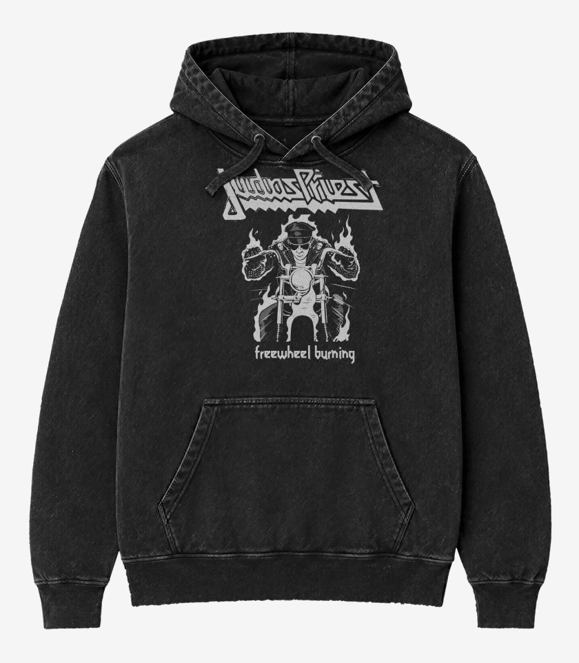 Poleron Canguro Acid Wash Negro de Judas Priest Freewheel Burning