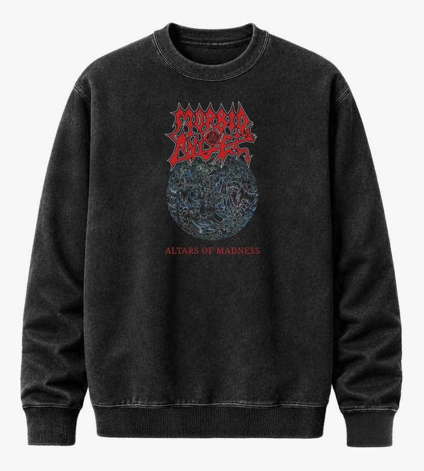 Poleron Polo Acid Wash Negro de Morbid Angel Altar of Madness