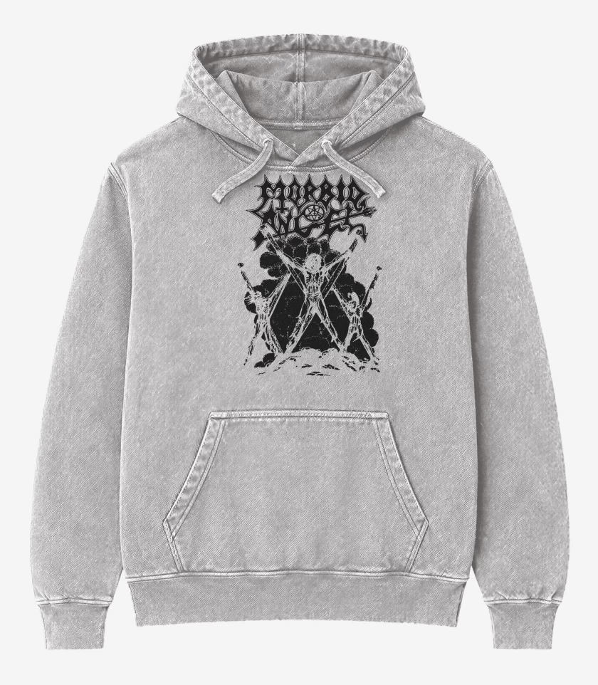 Poleron Canguro Acid Wash Gris Melange de Morbid Angel