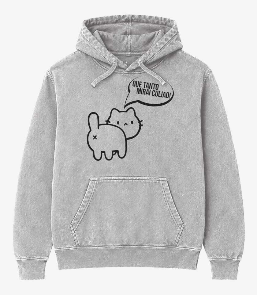 Poleron Canguro Acid Wash Gris Melange de Gatito poto