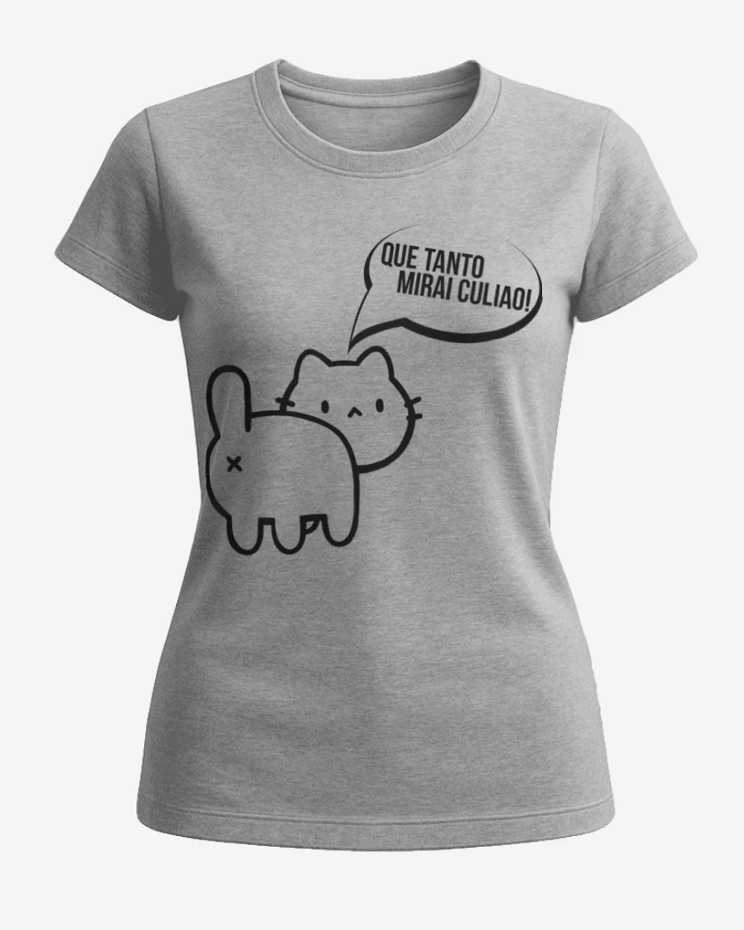 Polera de Mujer Gris Melange de Gatito poto