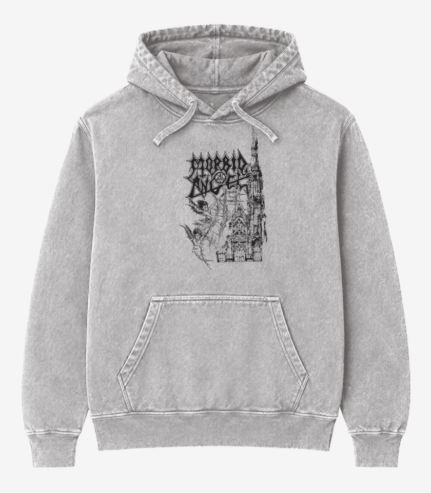 Poleron Canguro Acid Wash Gris Melange de Morbid Angel Catedral