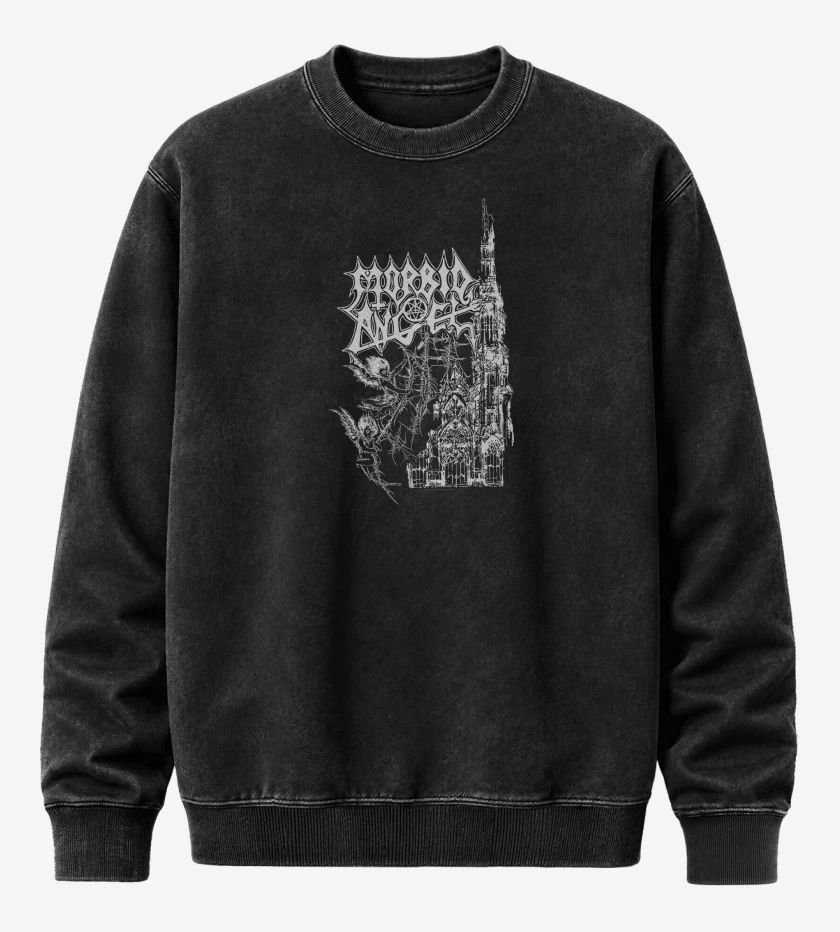 Poleron Polo Acid Wash Negro de Morbid Angel Catedral B