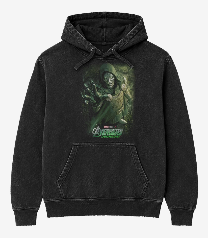 Poleron Canguro Acid Wash Negro de Avengers Dr Doom