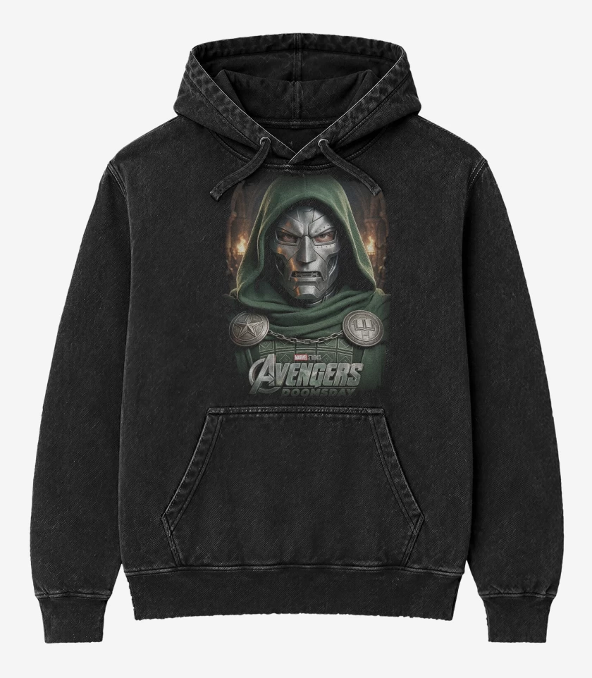 Poleron Canguro Acid Wash Negro de Doomsday