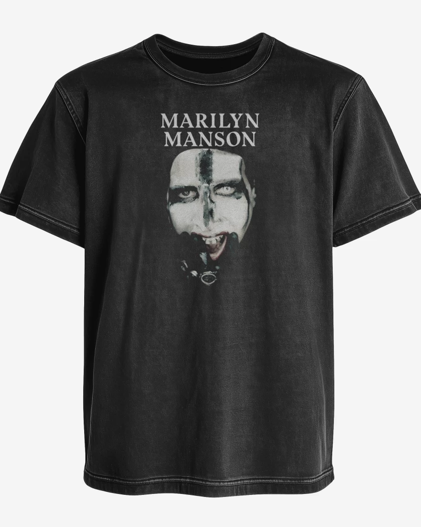Polera desgastada Negro de Marilyn Manson Face 