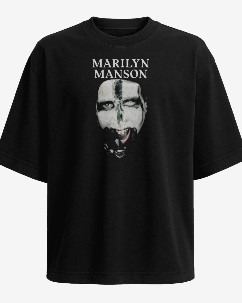 Polera Oversize Negro de Marilyn Manson Face 