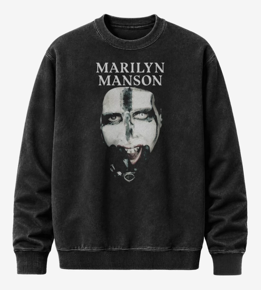 Poleron Polo Acid Wash Negro de Marilyn Manson Face 